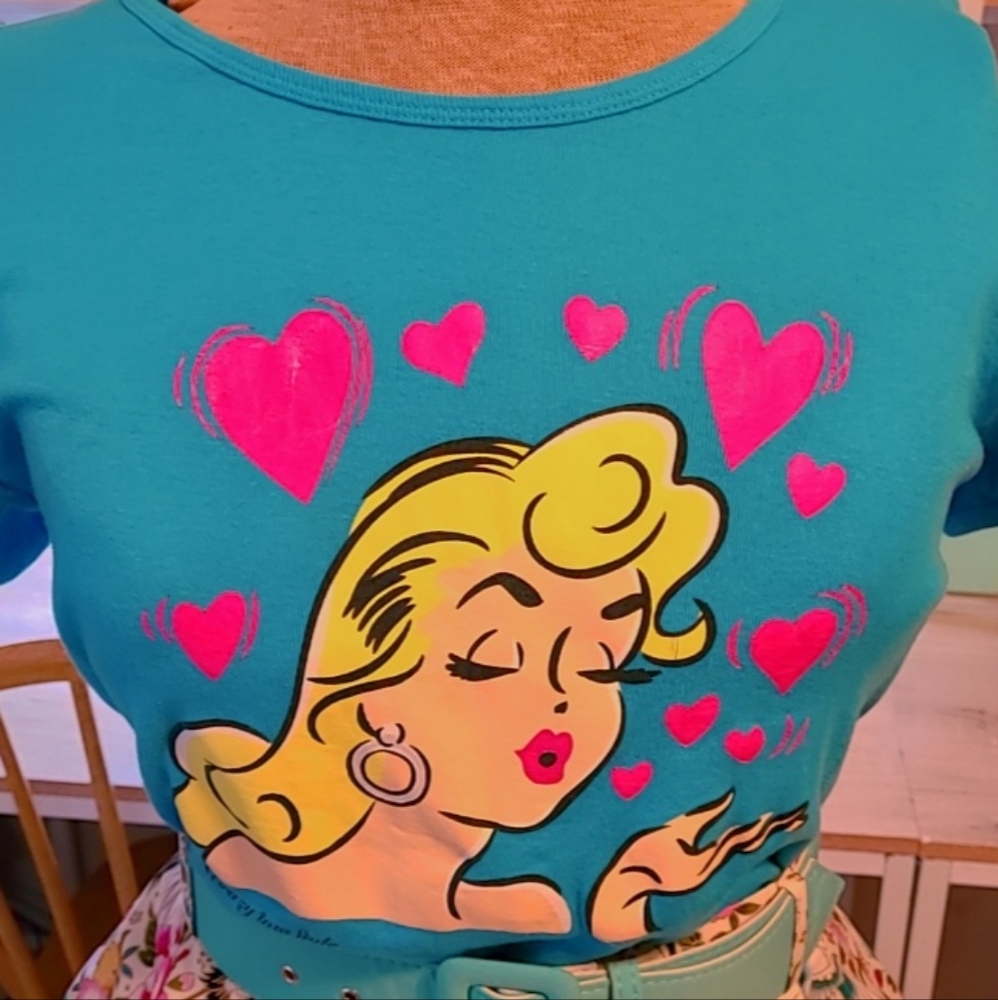 Retro Vintage Rockabilly Pin Up lady Tshirt XL